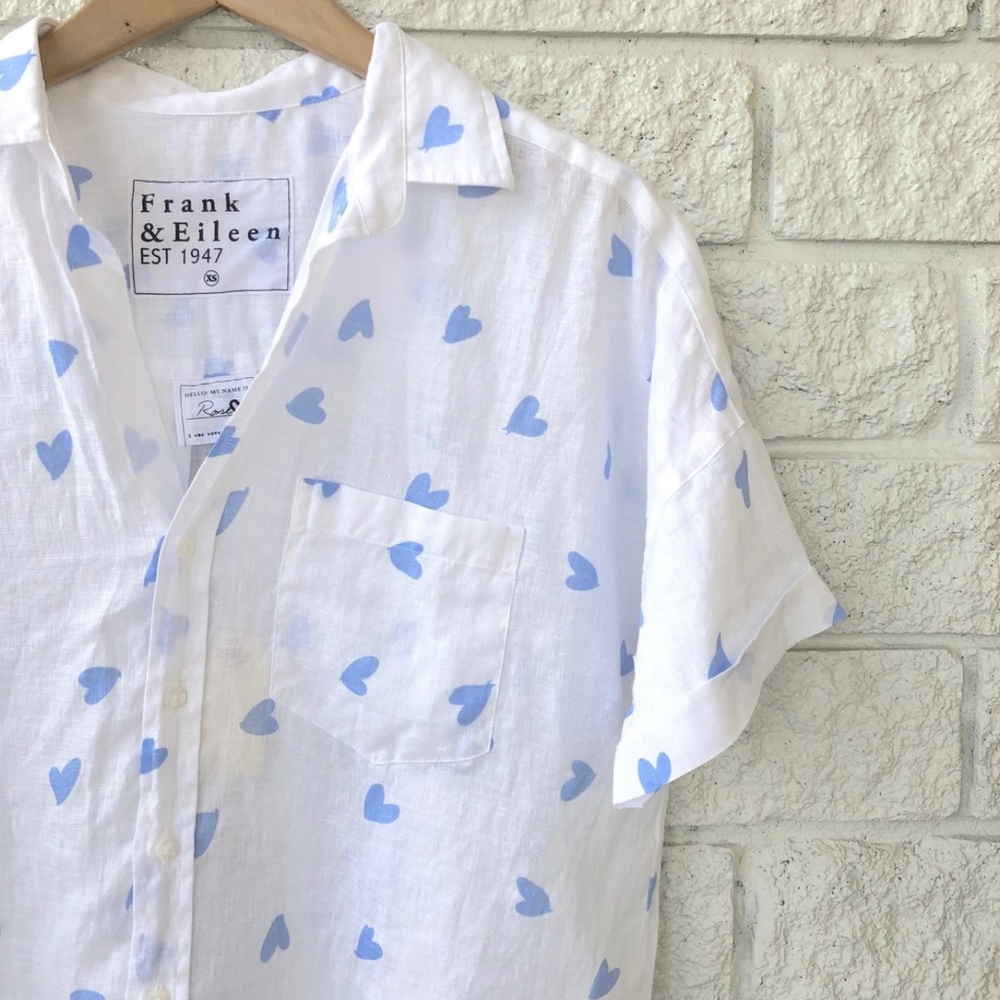 Frank & Eileen white button down with blue hearts style Rose